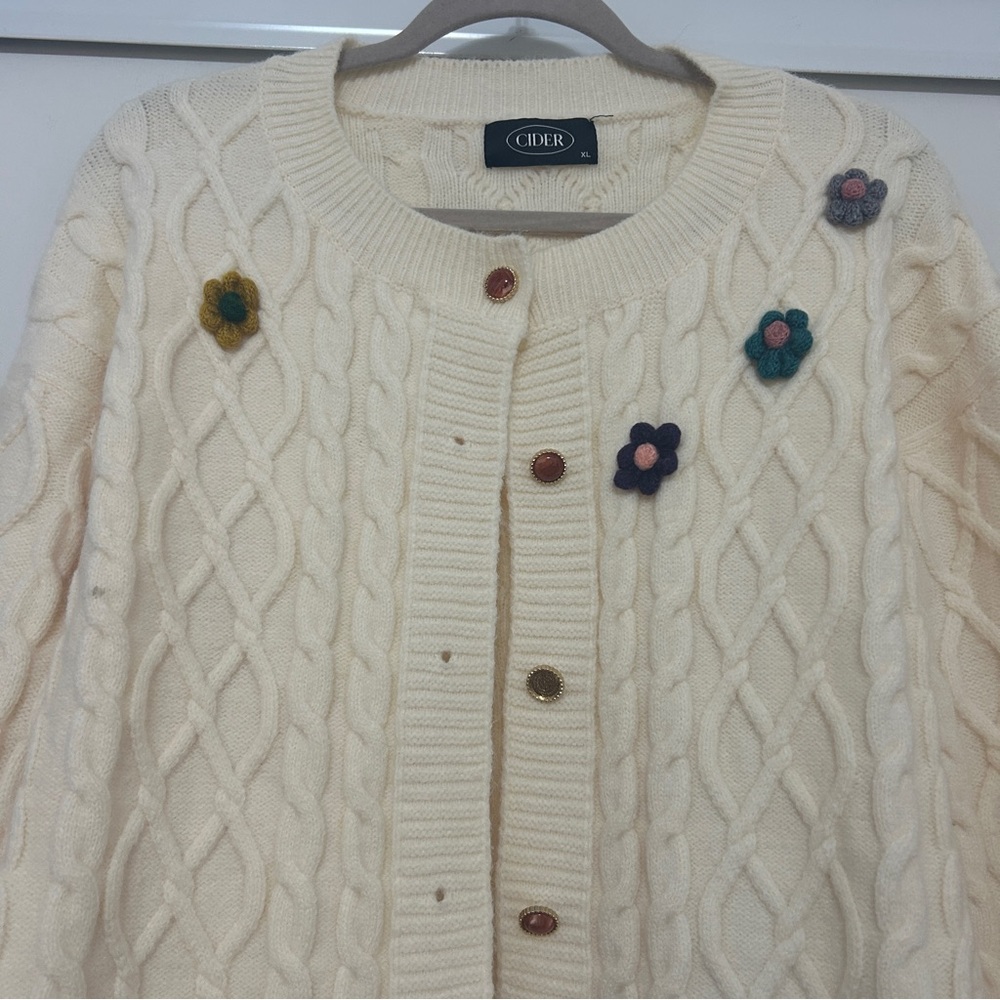 Cider Cream Cardigan with Colorful Floral Details